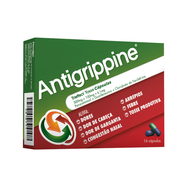 Antigrippine Trieffect Tosse , 500 mg + 6.1 mg + 100 mg Blister 16 Unidade(s) Caps