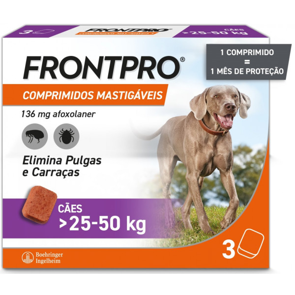 Frontpro 136mg Cães>25-50Kg Comp MastX3, 136 mg comp mast VET